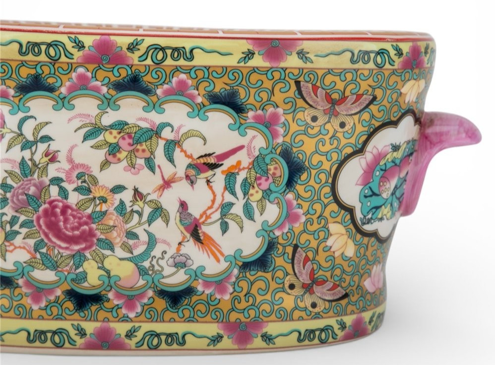 Vintage Style Small Chinese Rose Medallion Footbath Planter-9.5'' x 4''H