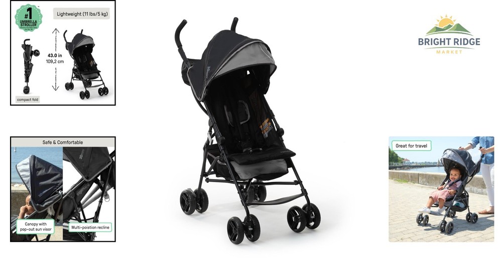 Lightweight Compact Umbrella Stroller with Multi-Position Recline & Canopy