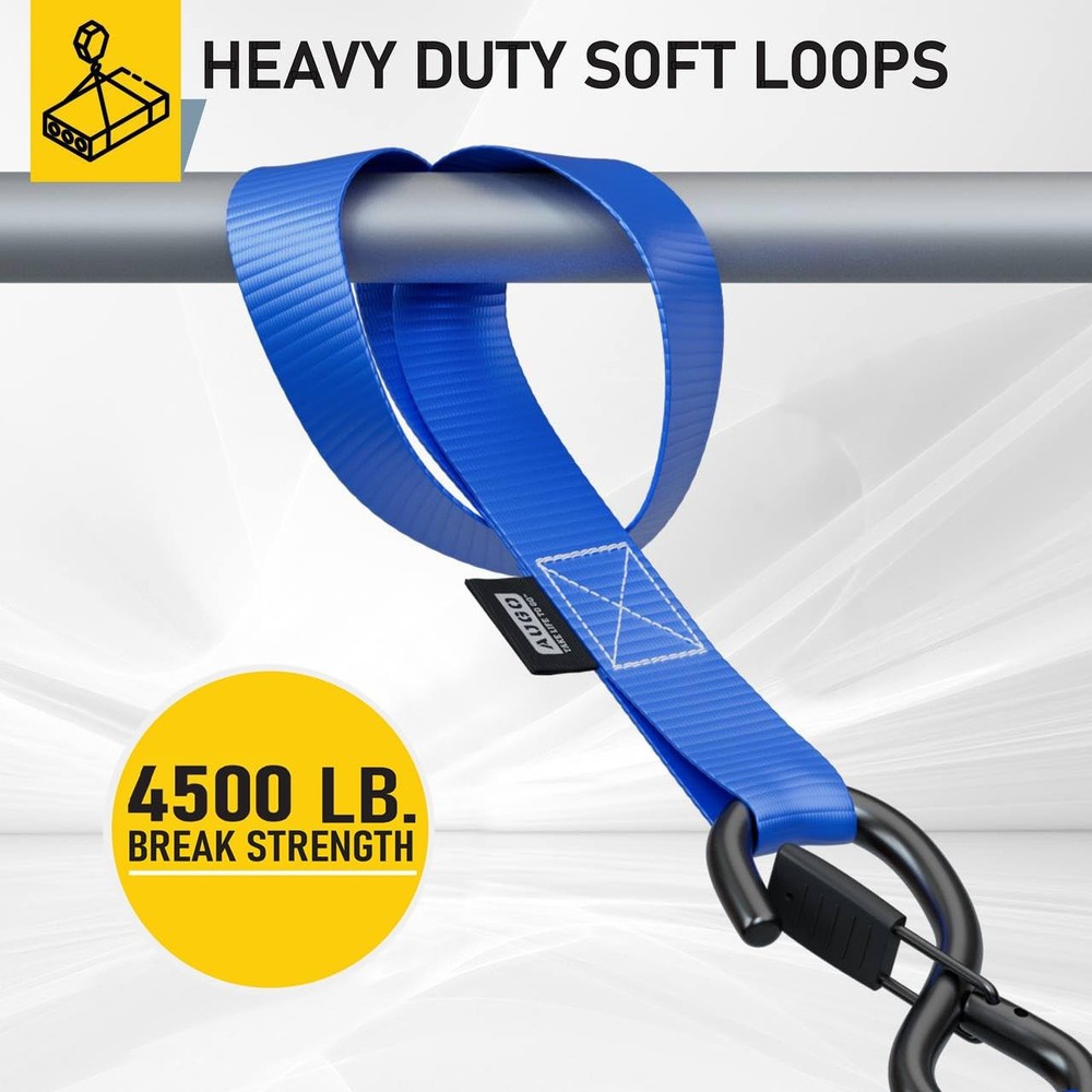 Soft Loop Tie Down Straps - 1,500 Load Capacity & 4,500 Lbs 12 Inch, Blue