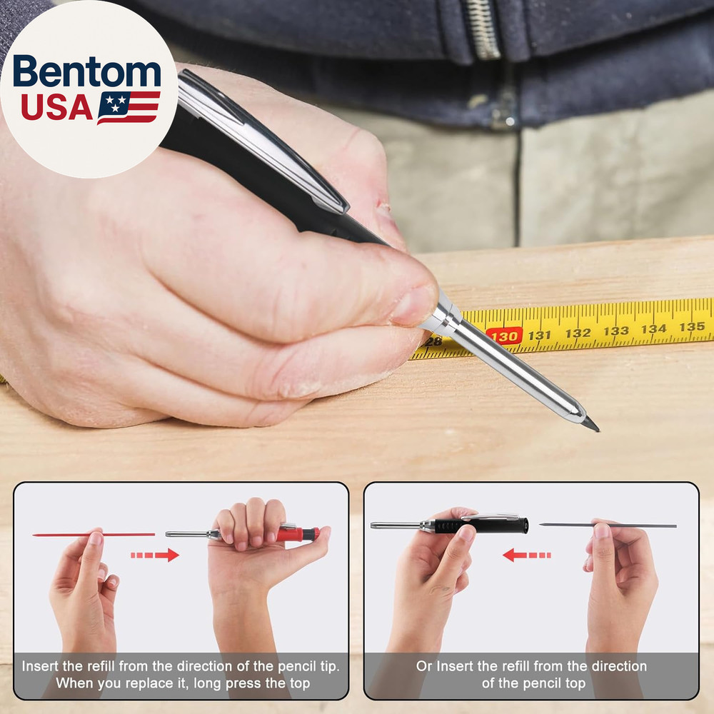 2 Pack Carpenter Pencils Mechanical Pencils with 12 Refills, Upgraded Constructi