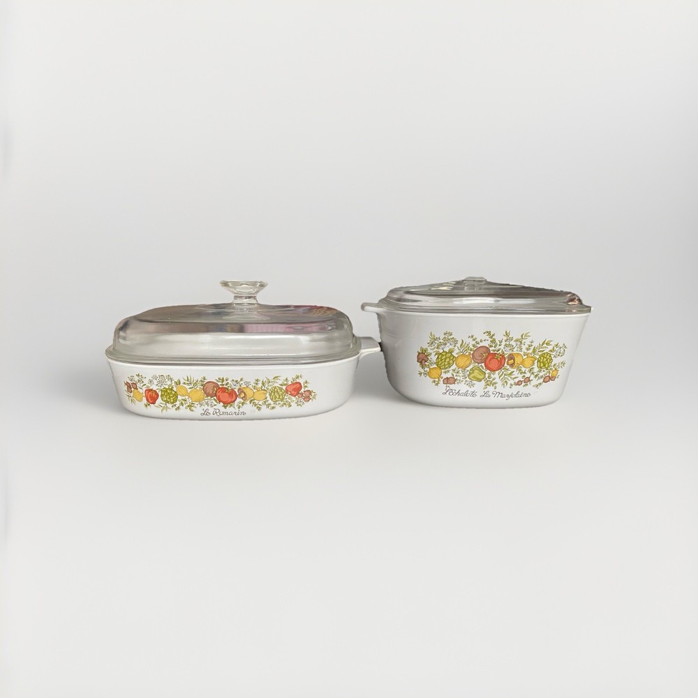 CorningWare Vegetable Print Casserole Ceramic 2 Piece Set w/ Lids