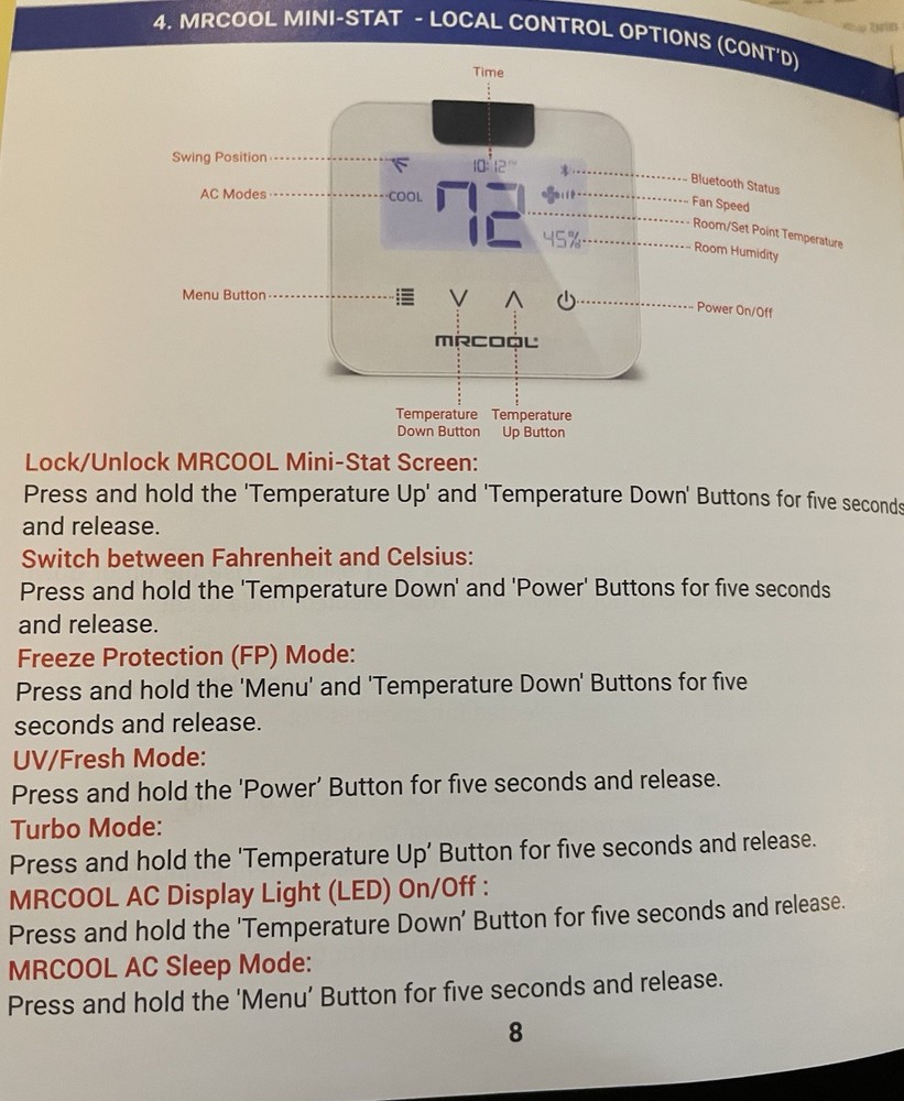 MrCOOL Mini Stat Thermostat for Ductless Mini-Split System ~ Model MS103WA~ NEW!