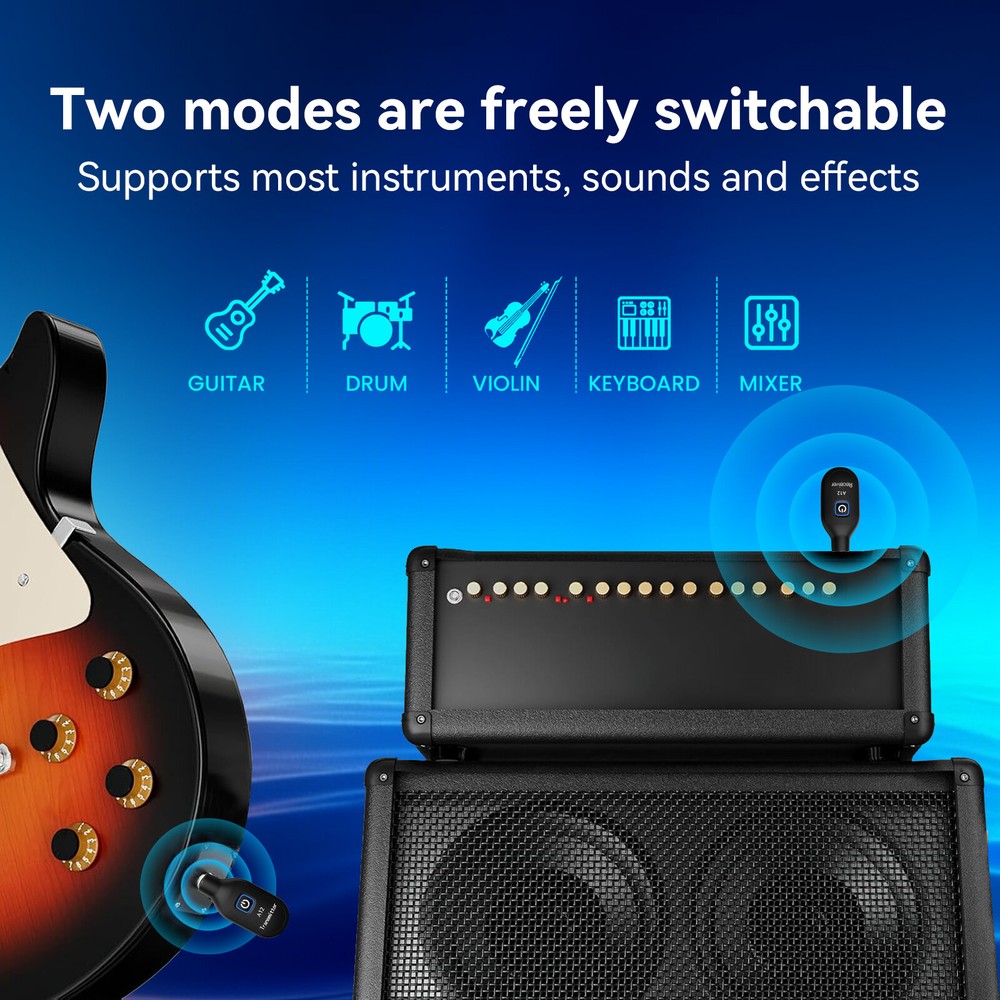 2.4GHz Mini Wireless Guitar System Rechargeable Audio Transmitter Receiver