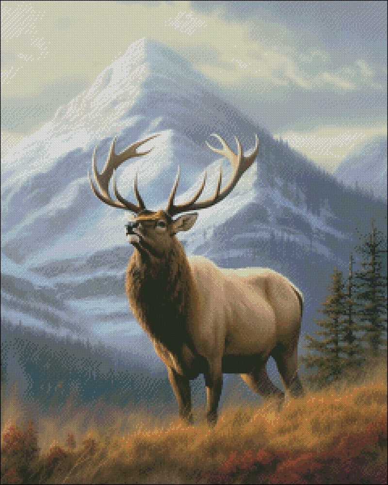 Elk in Mountains 1 - Chart Counted Cross Stitch Patterns Needlework DMC Color