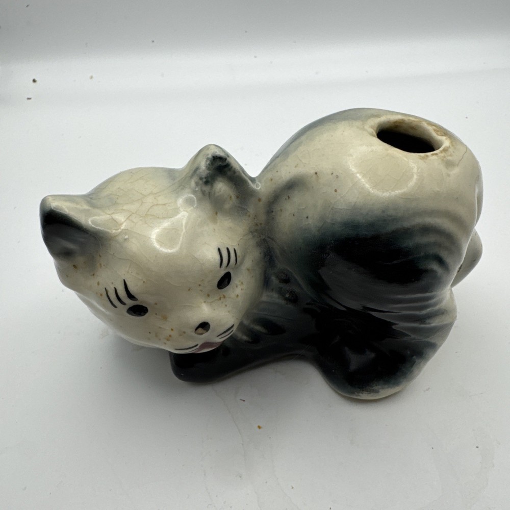 Vintage Ceramic Cat Air Wick Diffuser/Bud Vase, Solid Black Grey Great Condition