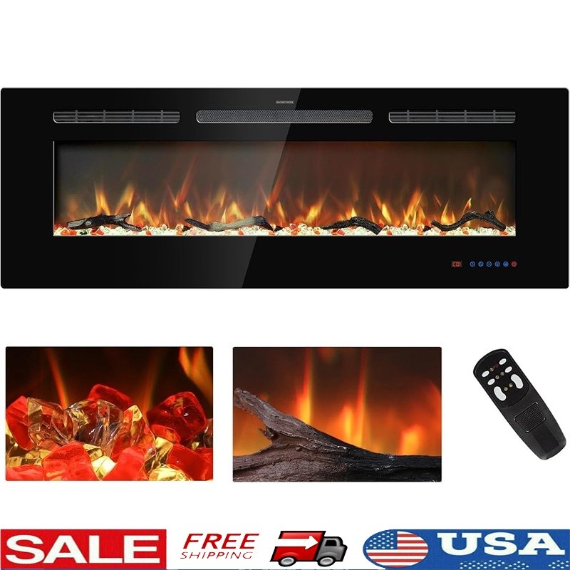 Electric Fireplace Insert Wall Mounted Heater Remote Control Multicolor Flame US