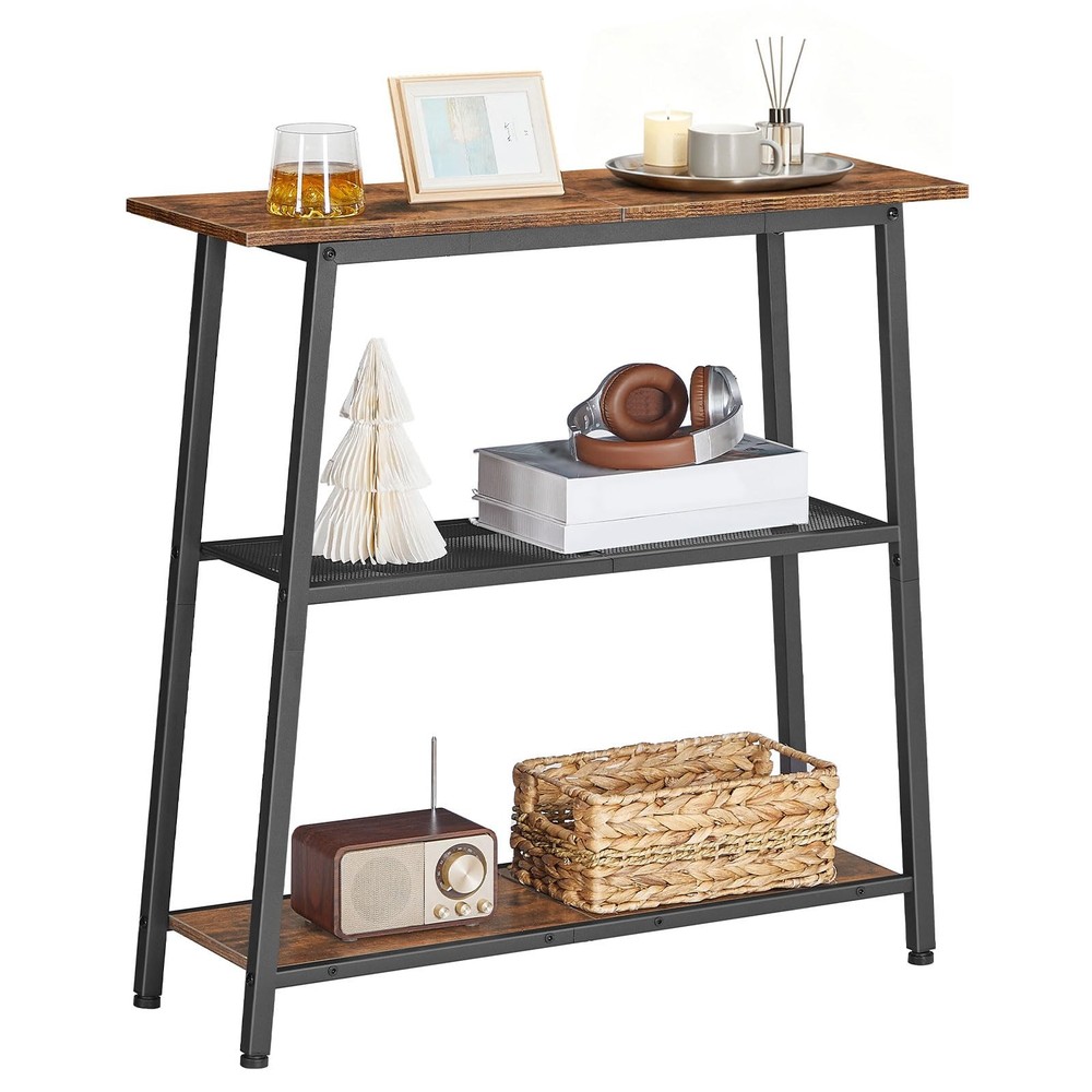 Narrow Console Table, 3-Tier Small Entryway Table with Storage Shelves, Behin...