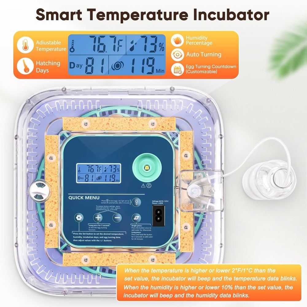 Digital Egg Incubator Auto Temp Humidity Control Hatching Eggs Brood Box