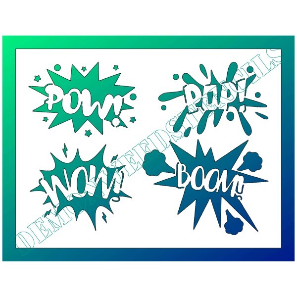 7.5"x10" Clear Plastic Stencil - Explosive Words (RA7) (.007")