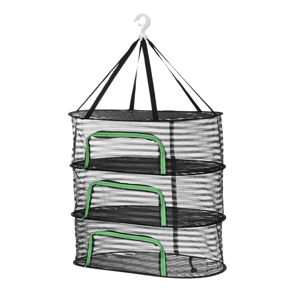 Herb Drying Rack, 24" 3-Layer Hanging Drying Mesh Net, Black