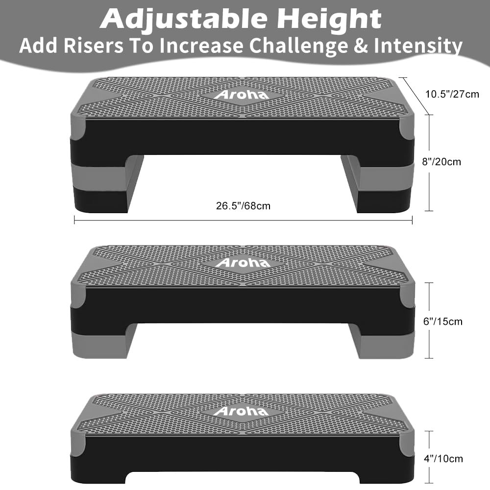Adjustable Aerobic Exercise Step- Workout Step Platform, 26.5" Step Deck with...