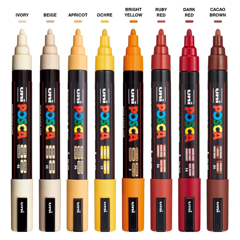 uni POSCA PC-5M Water-Based Paint Markers, Reversible Medium Tip, Warm