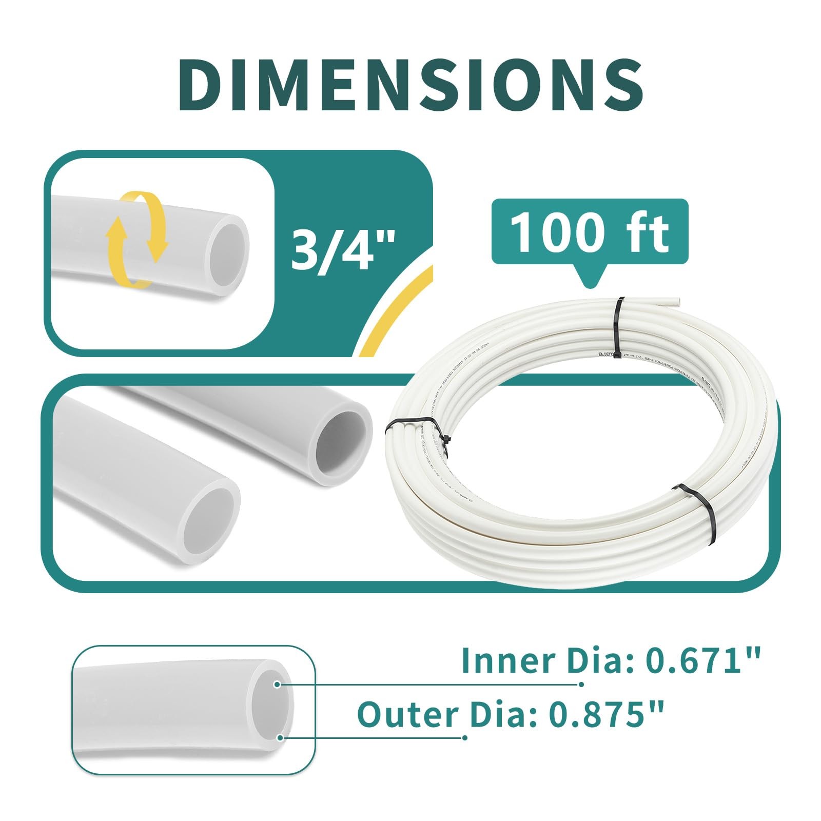 3/4 Inch White PEX-B Pipe, 100 Ft Pex B Tubing with a Pipe Cutter, 24PCS Brass