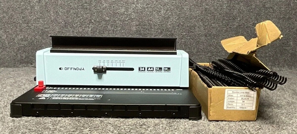 OFFNOVA Wire Binding Machine 📚 34 Square Punch Holes, Punches 12 Sheets, Binds
