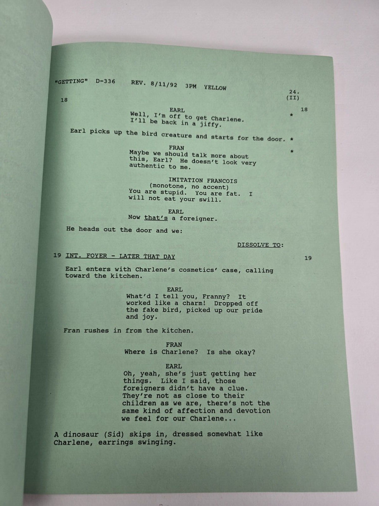 DINOSAURS / Brian LaPan 1992 TV Script, Tim Curry "Getting to Know You"