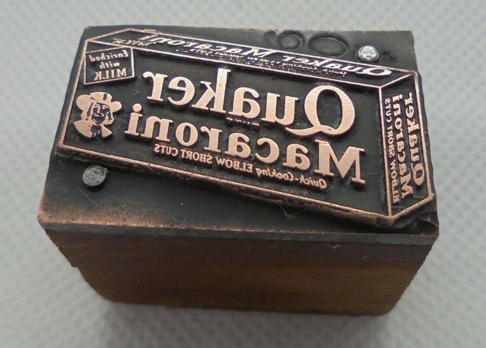 Vintage Printing Letterpress Printers Block Quaker Macaroni