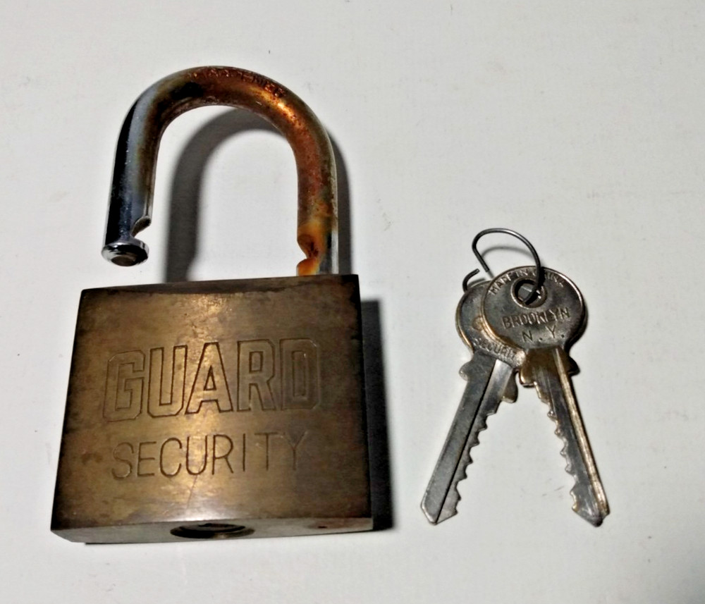 Large Heavy Brass GUARD SECURITY Padlock with Two Keys