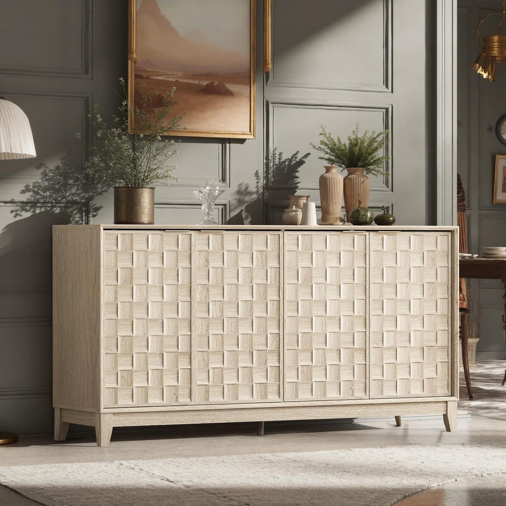 Fluted Sideboard Cabinet with Storage – Solid Wood Buffet for Dining Room, Crede