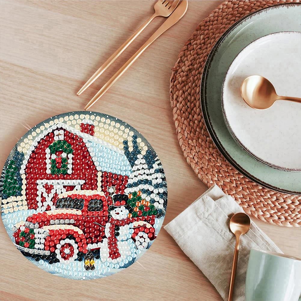 ijbnhd 8 PCS Christmas Diamond Art Coasters Kit, 4X4X0.1, Truck