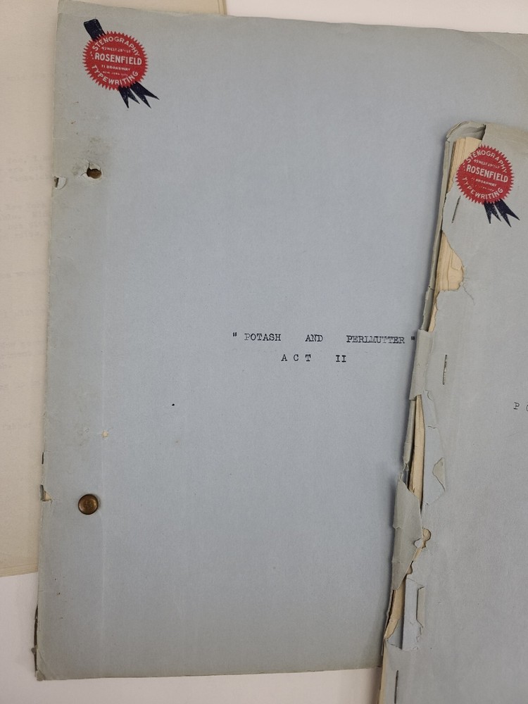 POTASH AND PERLMUTTER / 1914 Broadway Play Script, produced by A. H. Woods