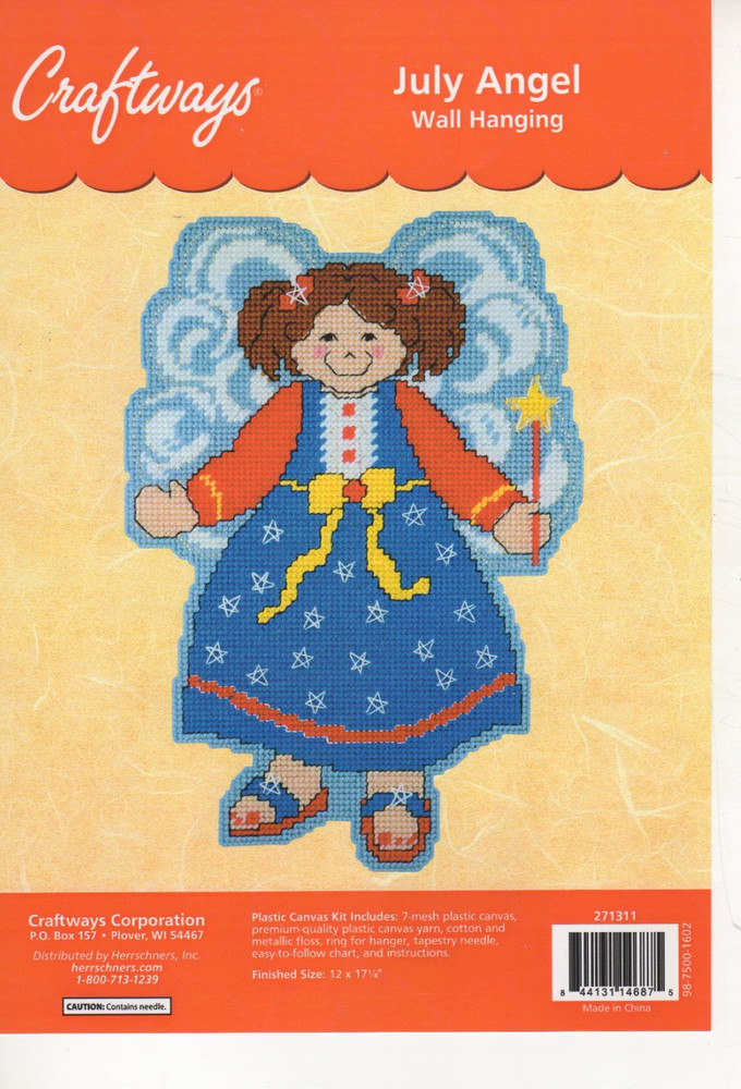 JULY ANGEL WALL HANGING  7ct plastic canvas PATTERN (#TF0353)