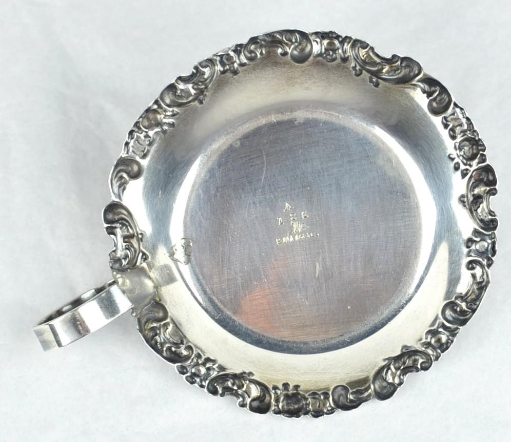STERLING SILVER REPOUSSE RIM TAPER CANDLE HOLDER WITH FINGER RING - 31.9 GRAMS