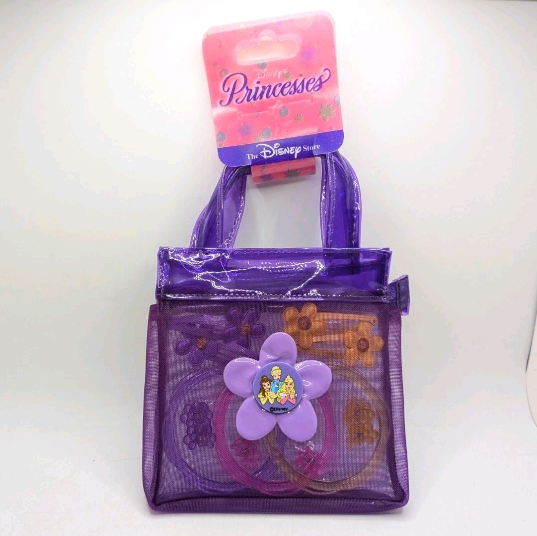 Vtg Disney Princesses The Disney Store Purple Mesh Bag Set Hair Accessories 2001
