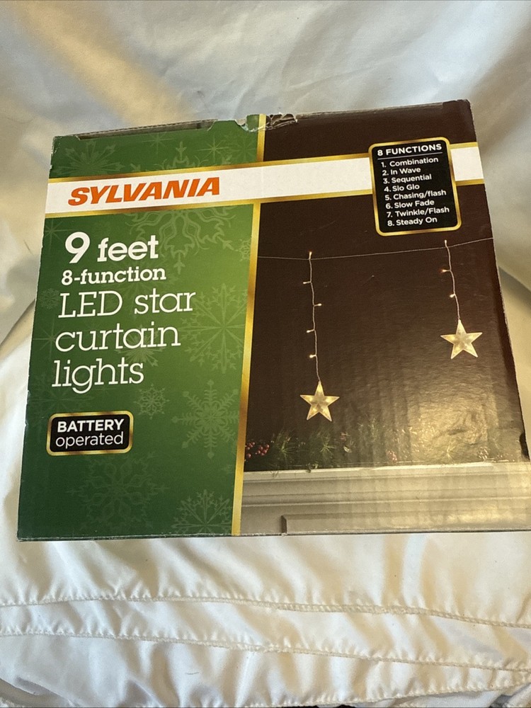 Sylvania 9 Feet 8- Function LED Star curtain Lights NEW