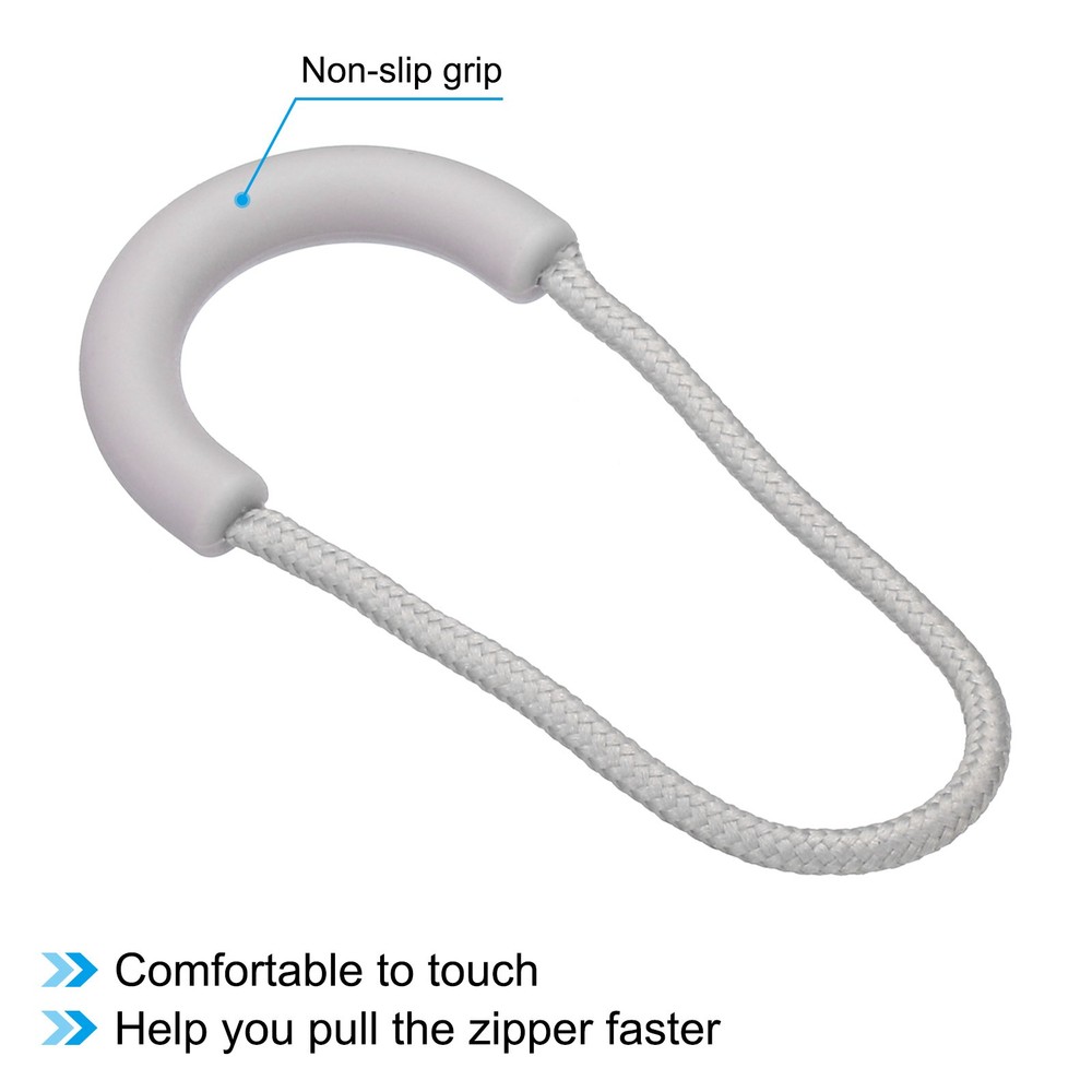 15pcs Zipper Pulls Replacement Extension Cord Handle U Tab Tag Extender Grey
