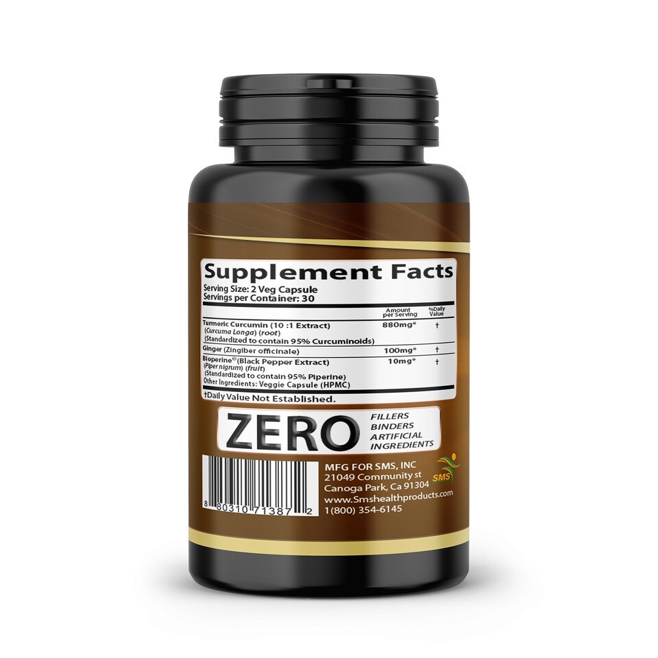 TURMERIC GINGER BLACK PEPPER EXTRACT BIOPERINE CAPS CURCUMIN TUMERIC ORGANIC 60