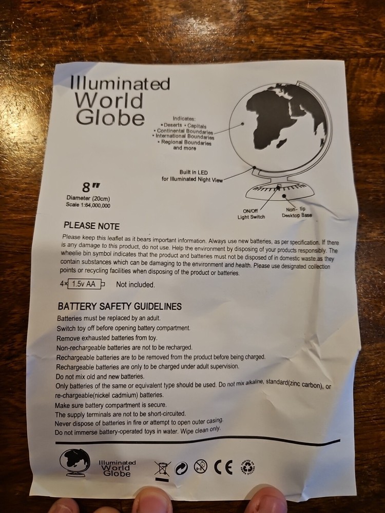Costway 8" World Globe Illuminated Education Globe w/ Lighted Map