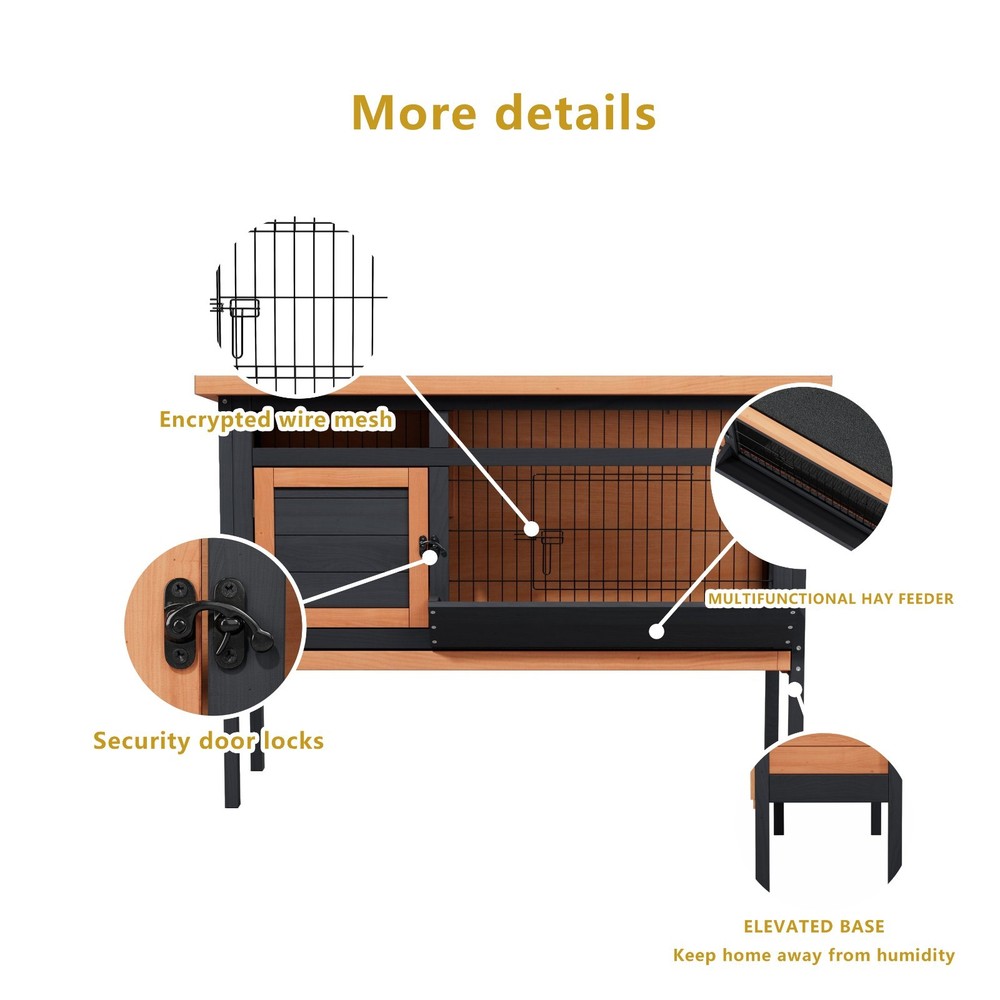 Raised Rabbit Hutch Elevated Bunny Cage with Removable Tray & Openable Roof -