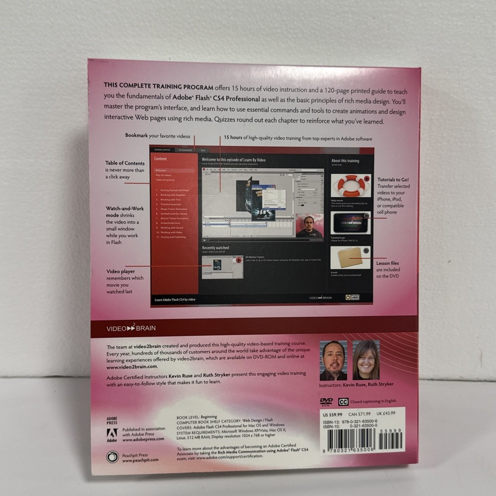 Adobe Flash CS4 Professional Learn by Video Training DVD-Rom Mac Windows Linux