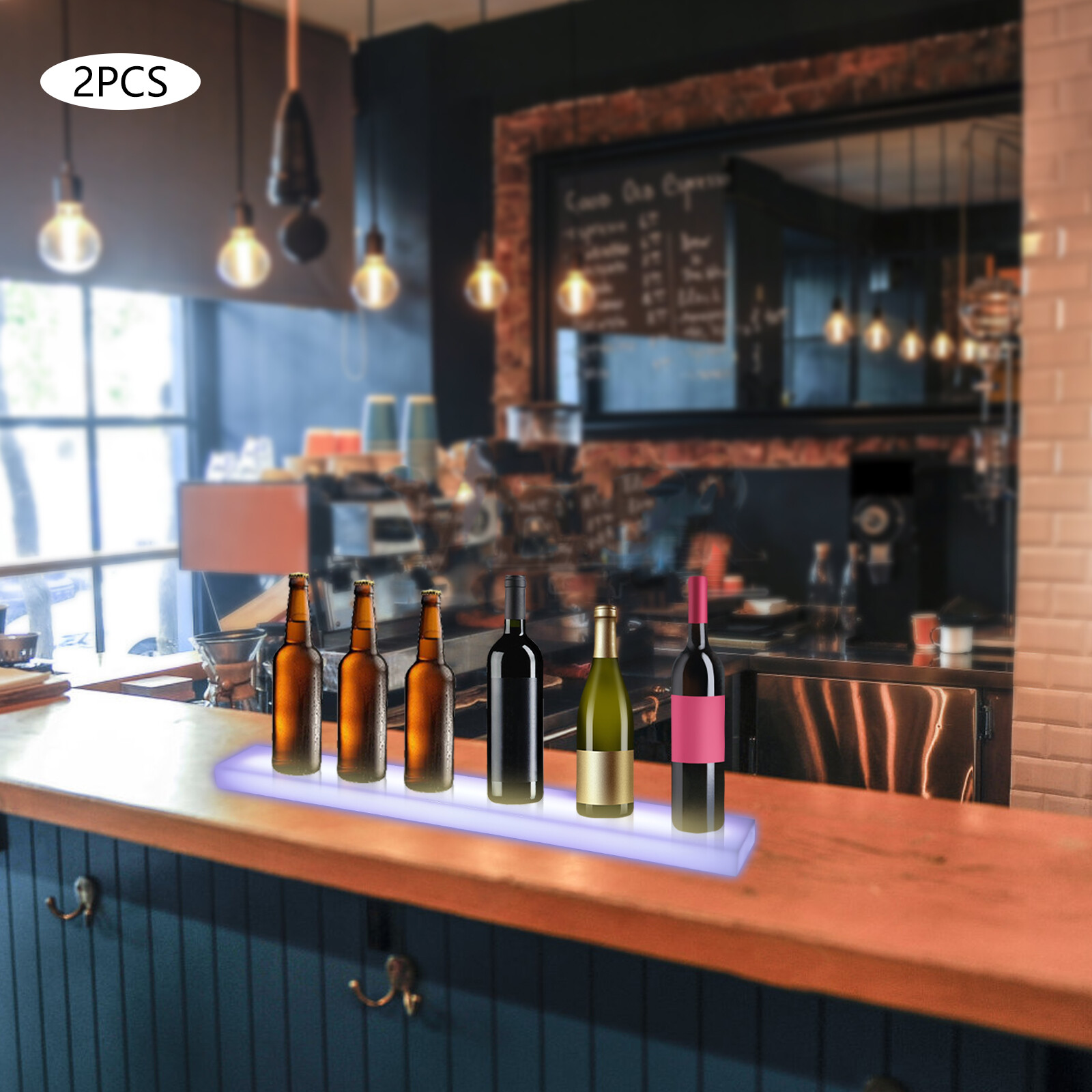 2PCS LED RGB Liquor Bottle Display Shelf Acrylic Lighted Bar Shelf for Home/Bar