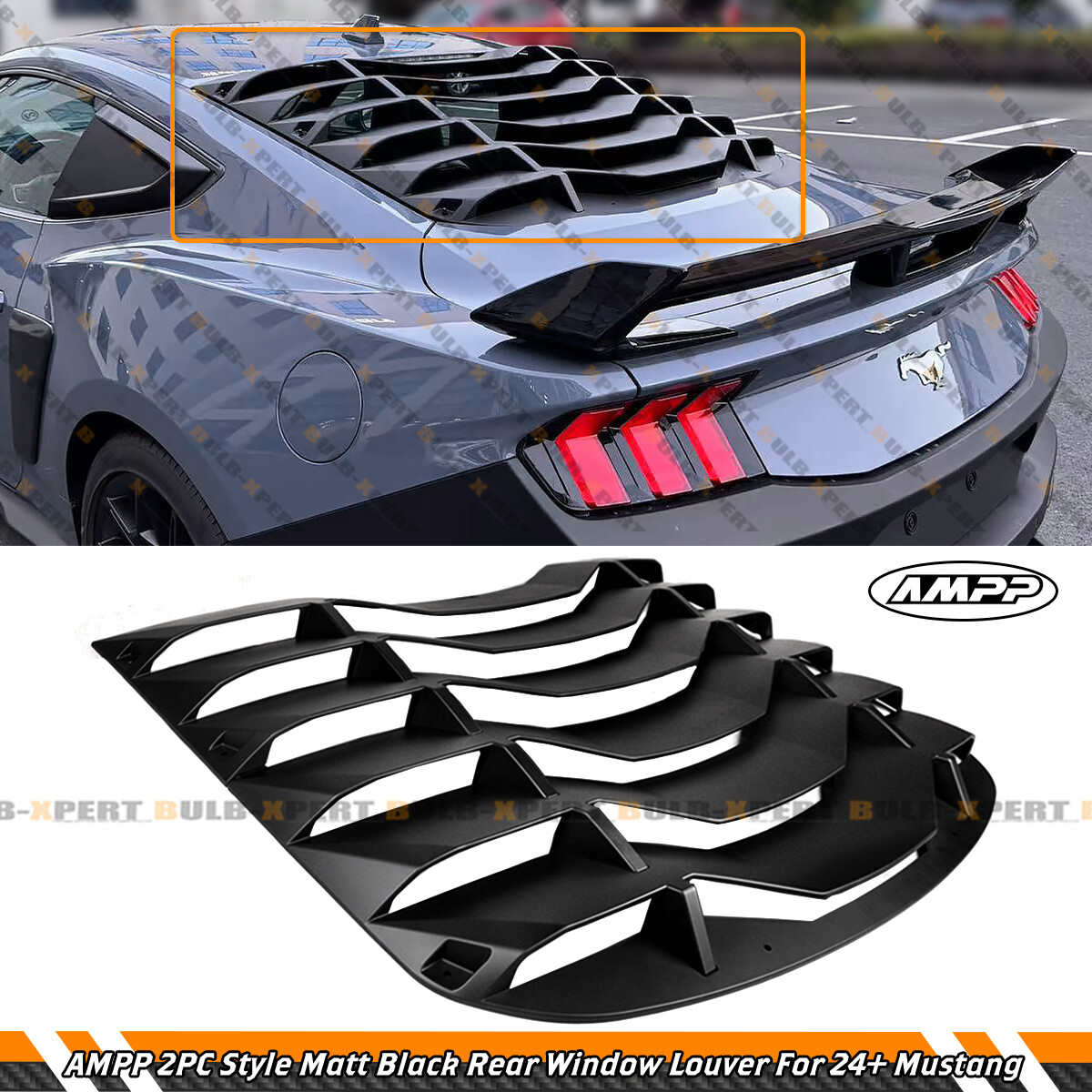 For 24-25 Ford Mustang AMPP 2pc Matte Black Rear Window Windshield Louver Cover