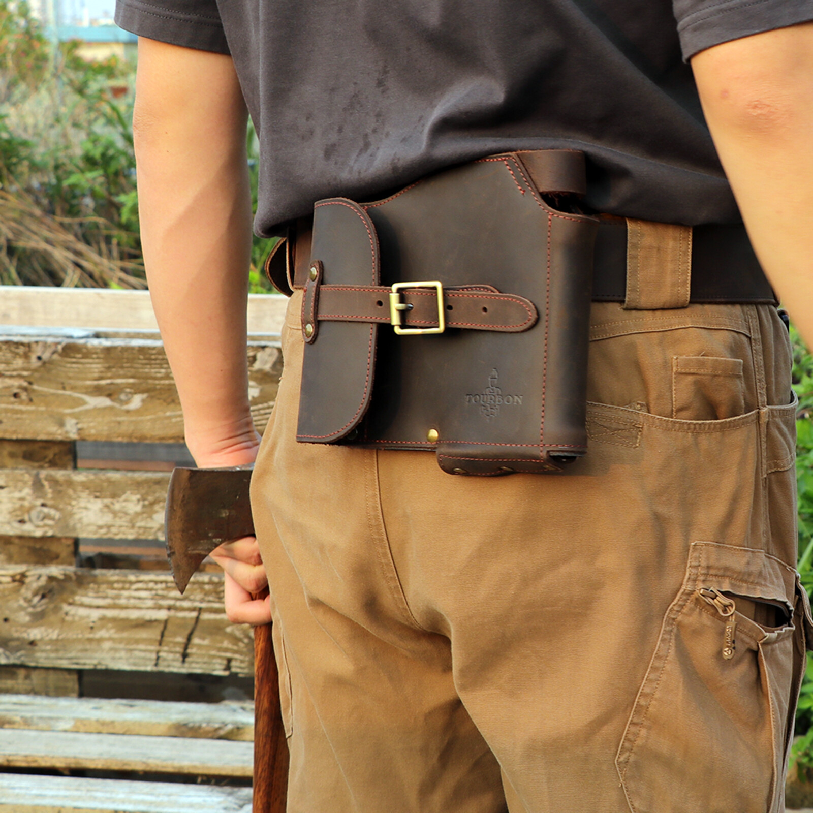 TOURBON Leather Heavy Duty Axe Belt Pouch Loggers Felling Hatchet Head Cover