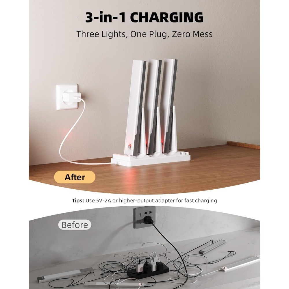 6-Pack Under Cabinet Lighting with Charging Station, Wireless Motion Sensor