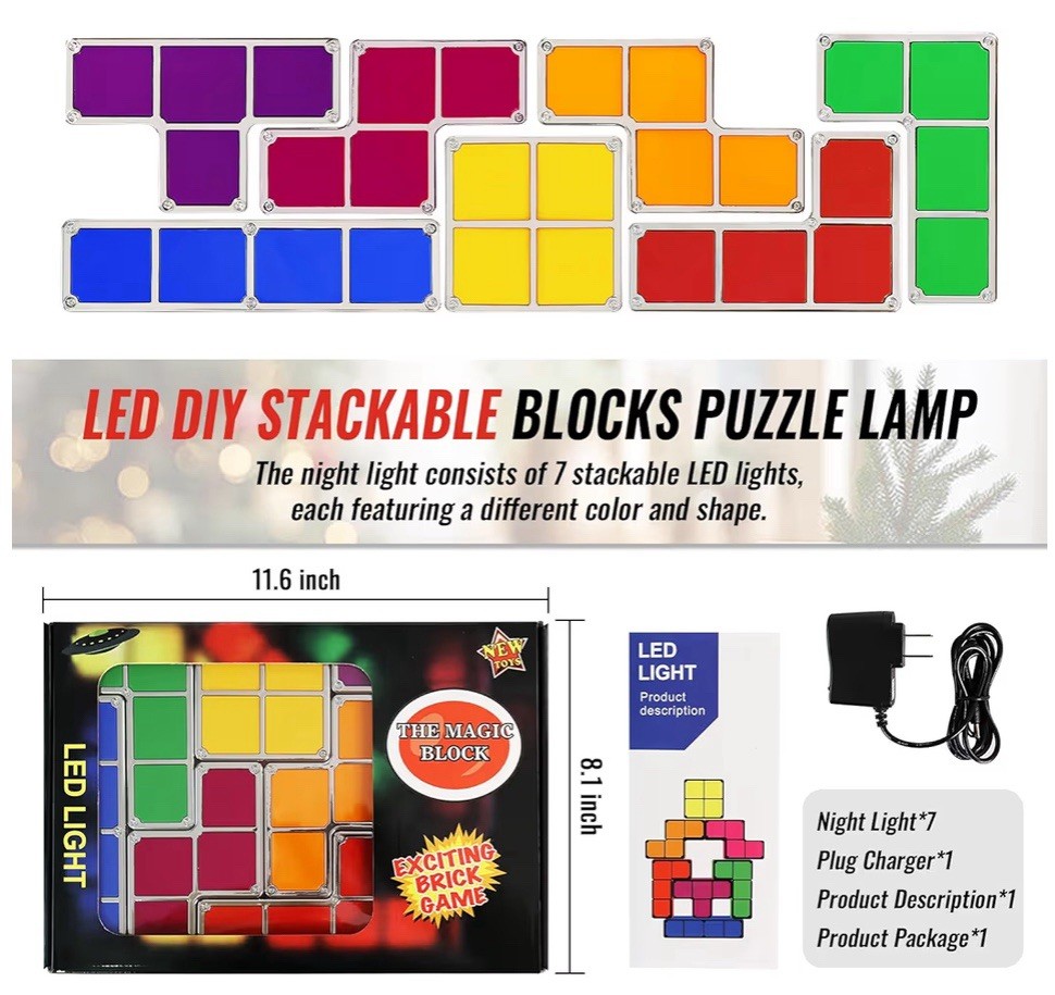 Night Light for Kids, Stackable LED 7 Colors 3D Puzzles Night Light Induction In