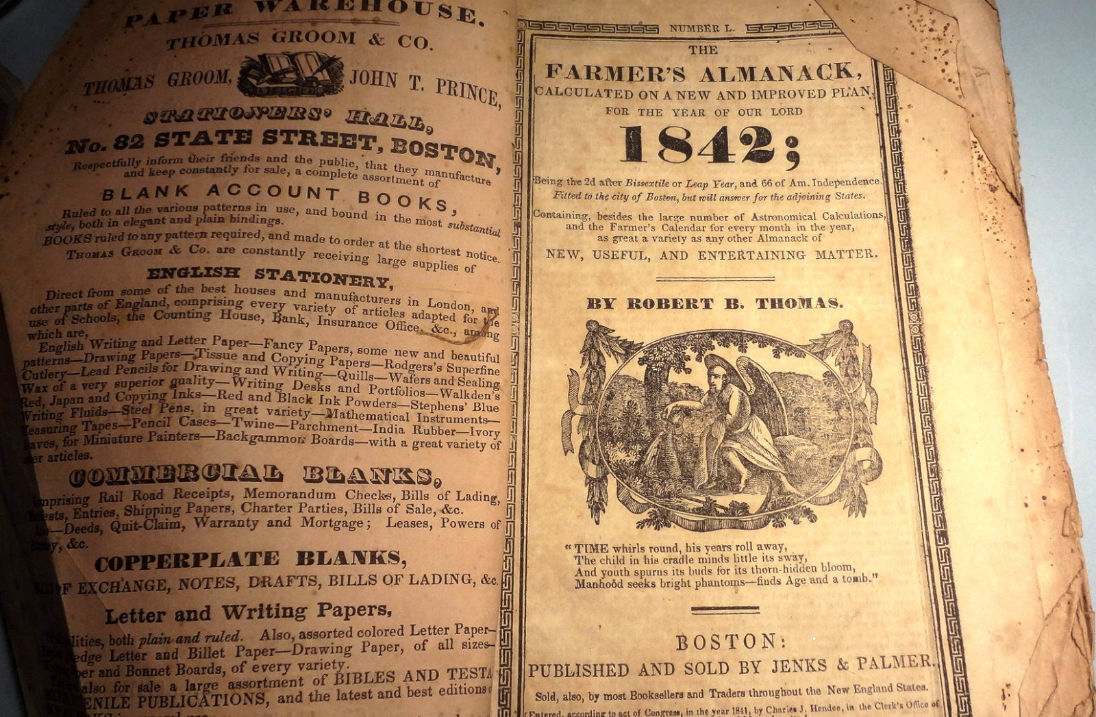✅SLAVE RELATED 1842 Robert Thomas FARMER'S ALMANAC w/ FULL RARE MAP - HISTORIC!✅