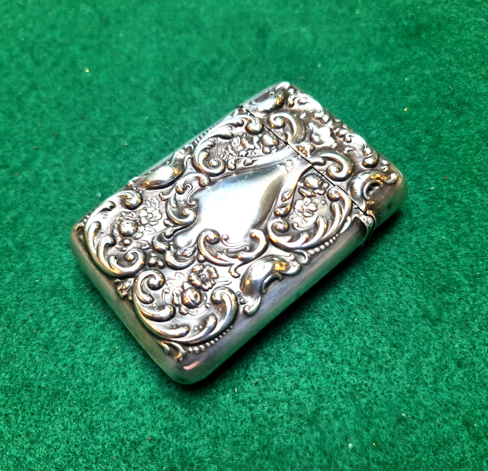 ATTRACTIVE SOLID SILVER VICTORIAN CARD CASE WITH EMBOSSED DECORATION