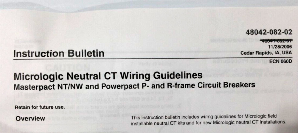 Square D - Micrologic - Neutral CT Wiring Kit - NEW