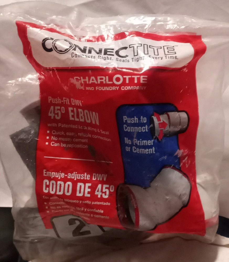 Charlotte Connectite  2" 45°  Elbow PVC Push Fit DWV Made In USA!!