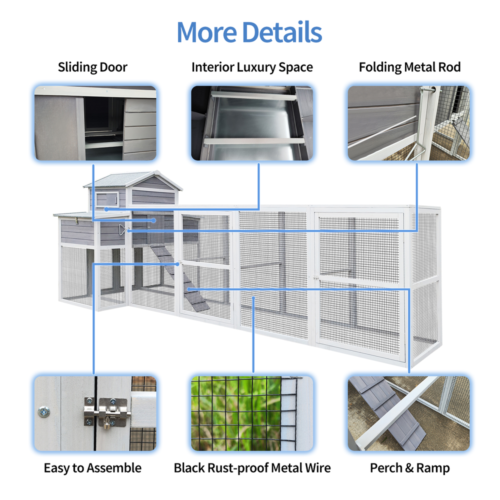 150" Extra Large Wooden Chicken Coops with Locking Nesting Boxes