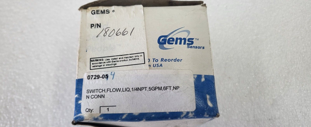 GEMS FLOW SENSOR 180661 TYPE RFS BIN#6