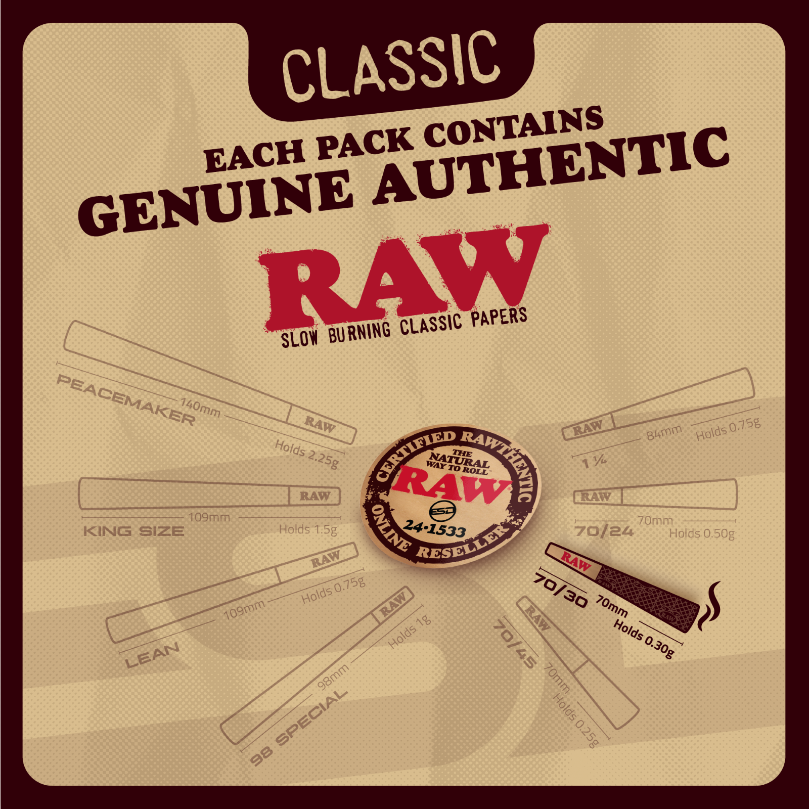 RAW Cones 70/30 Single Size Dogwalker | 50 Pack