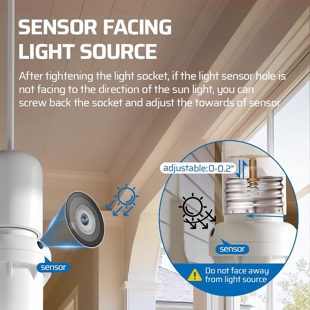 DEWENWILS Dusk to Dawn Light Sensor Socket E26, Auto On/Off Photocell, 100W