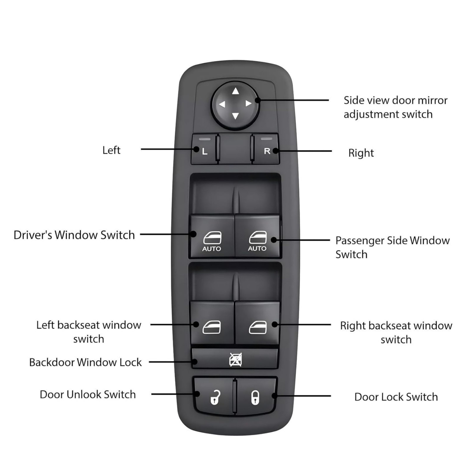 Power Window Master Switch for 2011–2019 Dodge Charger Driver Side Control