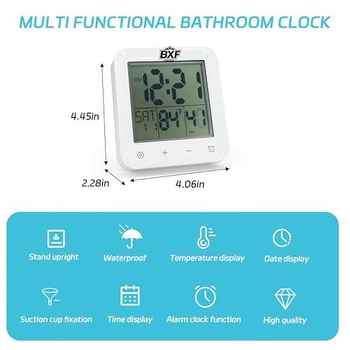 Digital Shower Clock Waterproof,Bathroom Extra Large LCD Screen Wall White