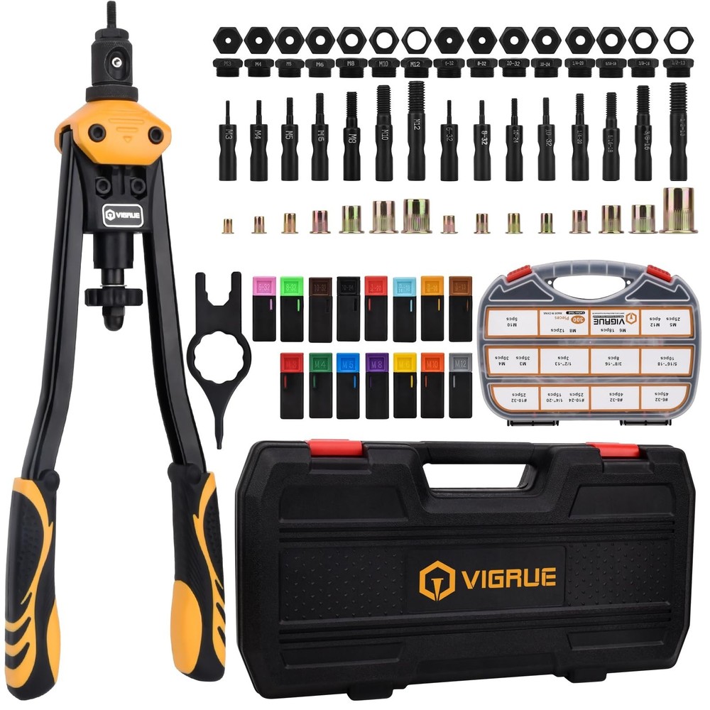 VIGRUE 16'' Rivet Nut Tool Kit Nutserts Rivnut Hand Tool Set with 15PCS Metri...