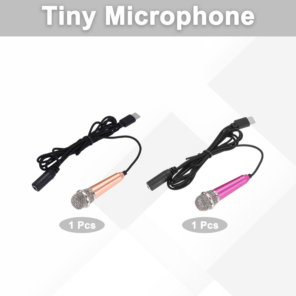 2Pcs Mini Microphone, Mic Tiny Microphone Type C Gold/Hot Pink